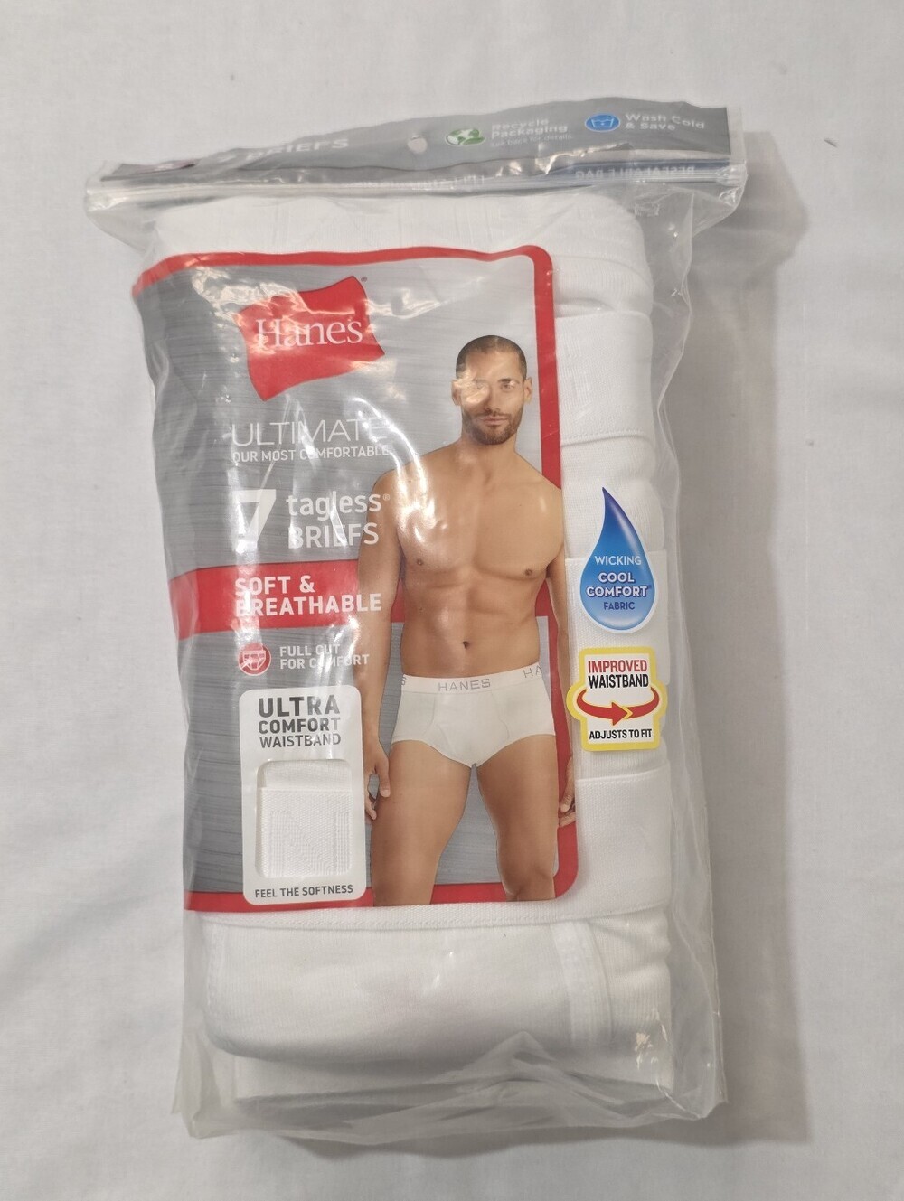 Hanes Mens Size Small 7 Pk White Ultimate Tagless Briefs 100% Cotton New In Pkg
